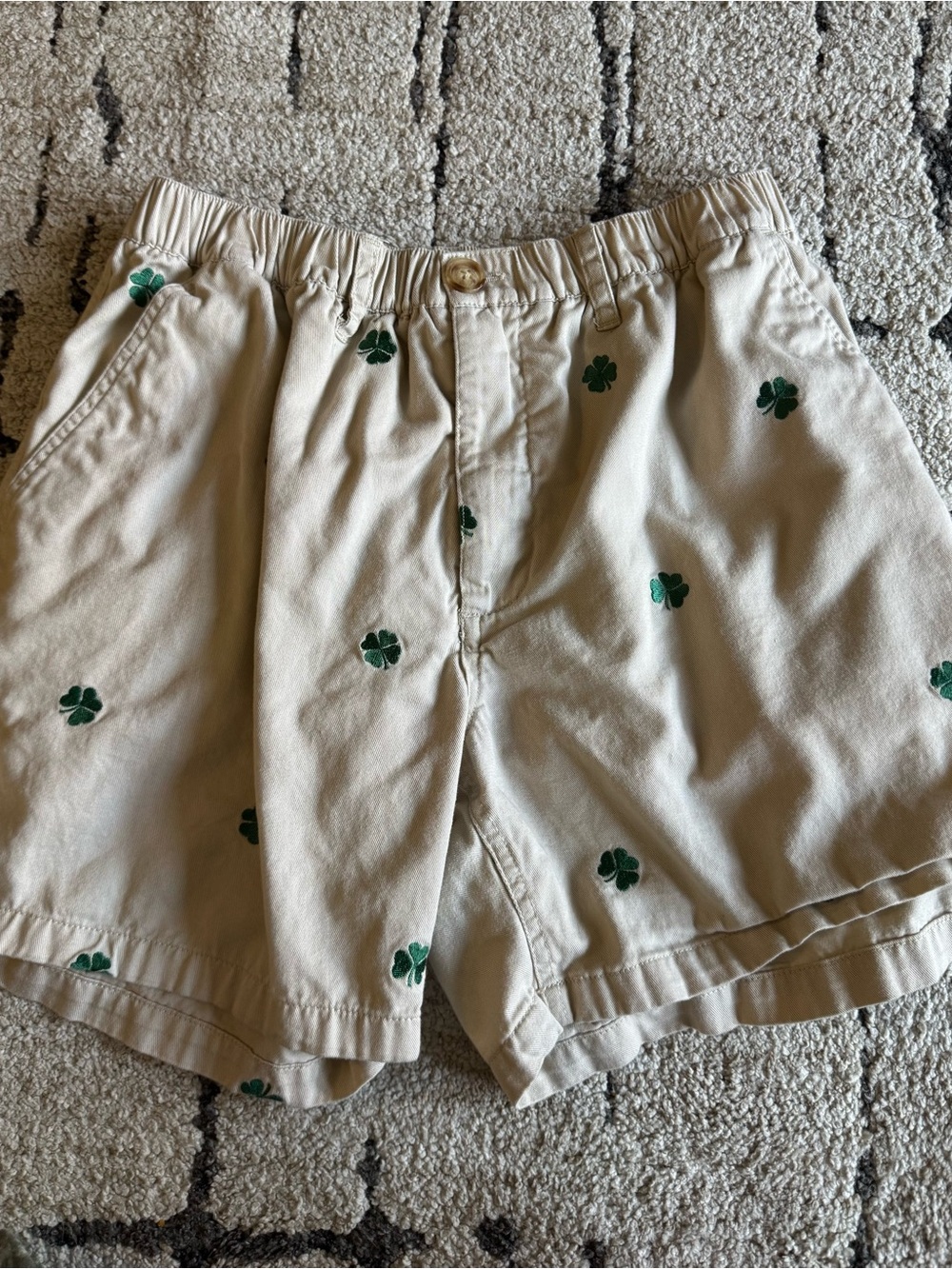 chubbies Khaki Shorts with Green Clover Embroidery